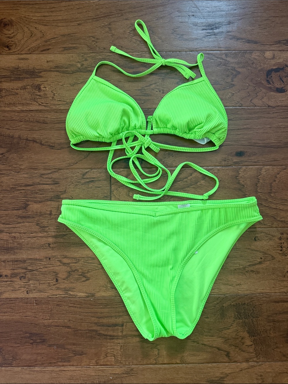 hollister Neon Lime Ribbed Bikini Set